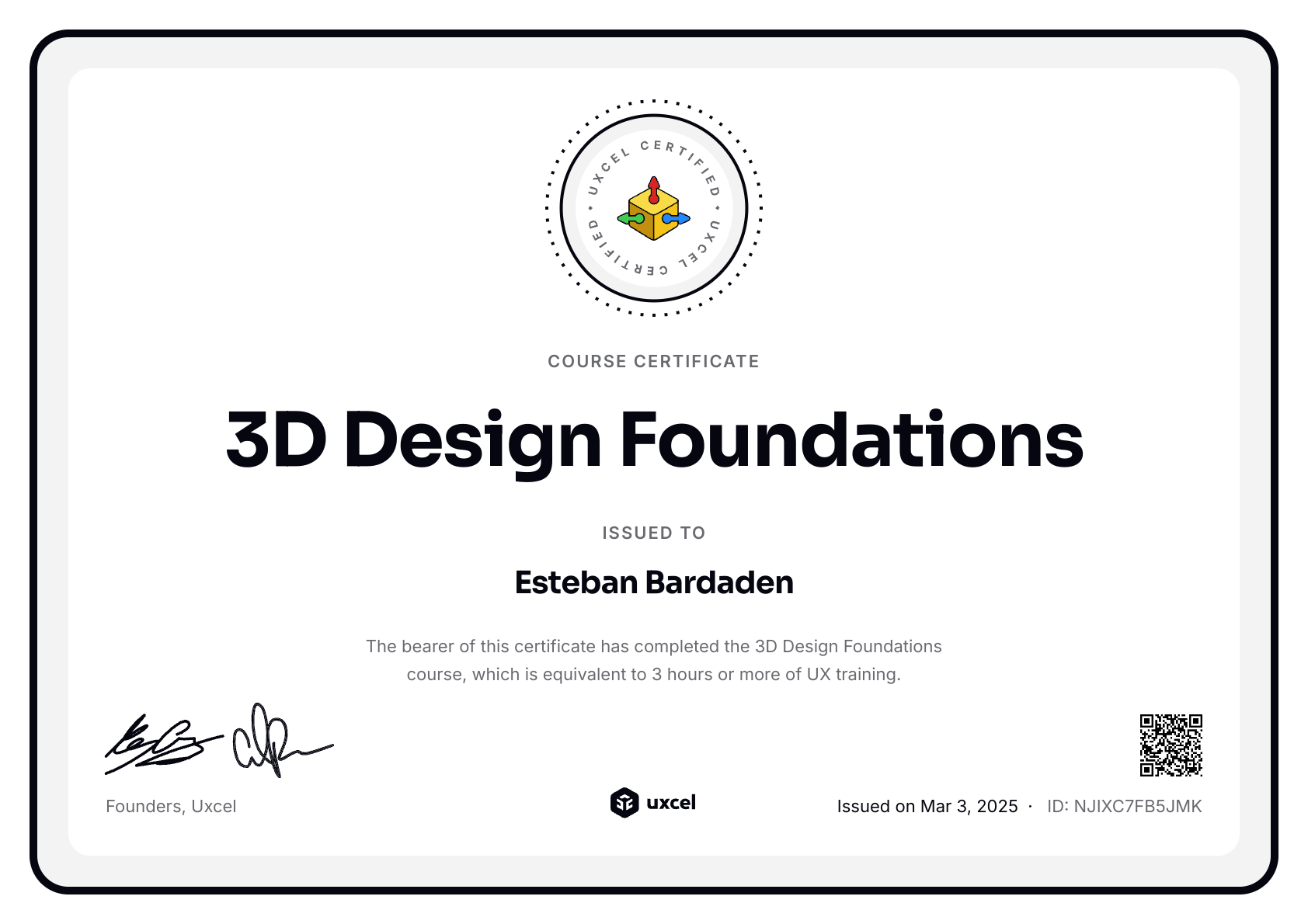 Esteban Bardaden's certificate